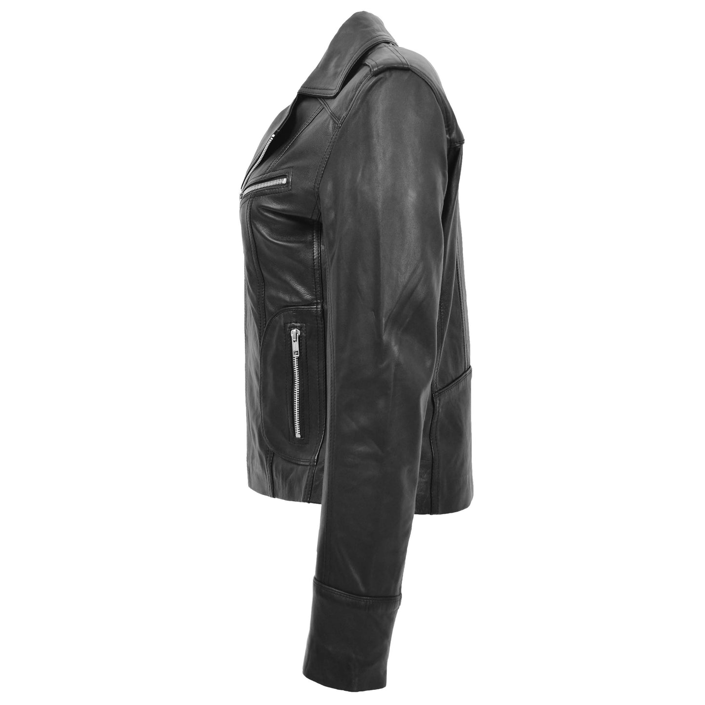 Womens Leather Fitted Biker Style Jacket Kim Black 4