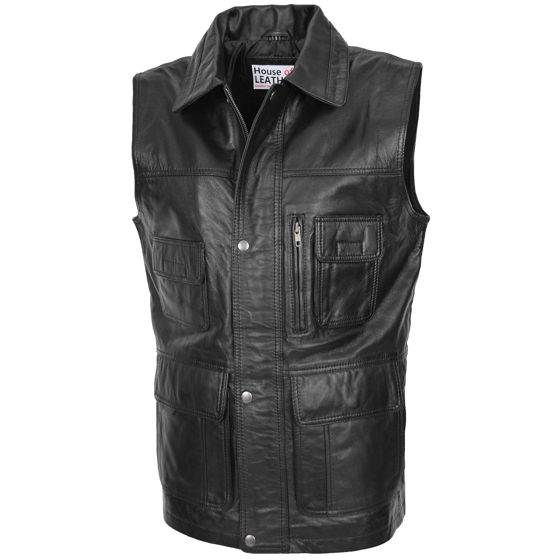 Mens Leather Multi Purpose Gilet Roger Black 3