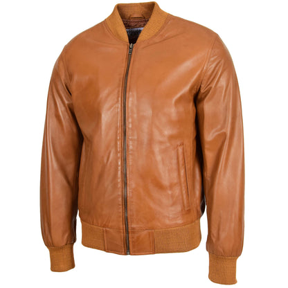 Mens Leather MA-1 Bomber Jacket Ryan Tan 3