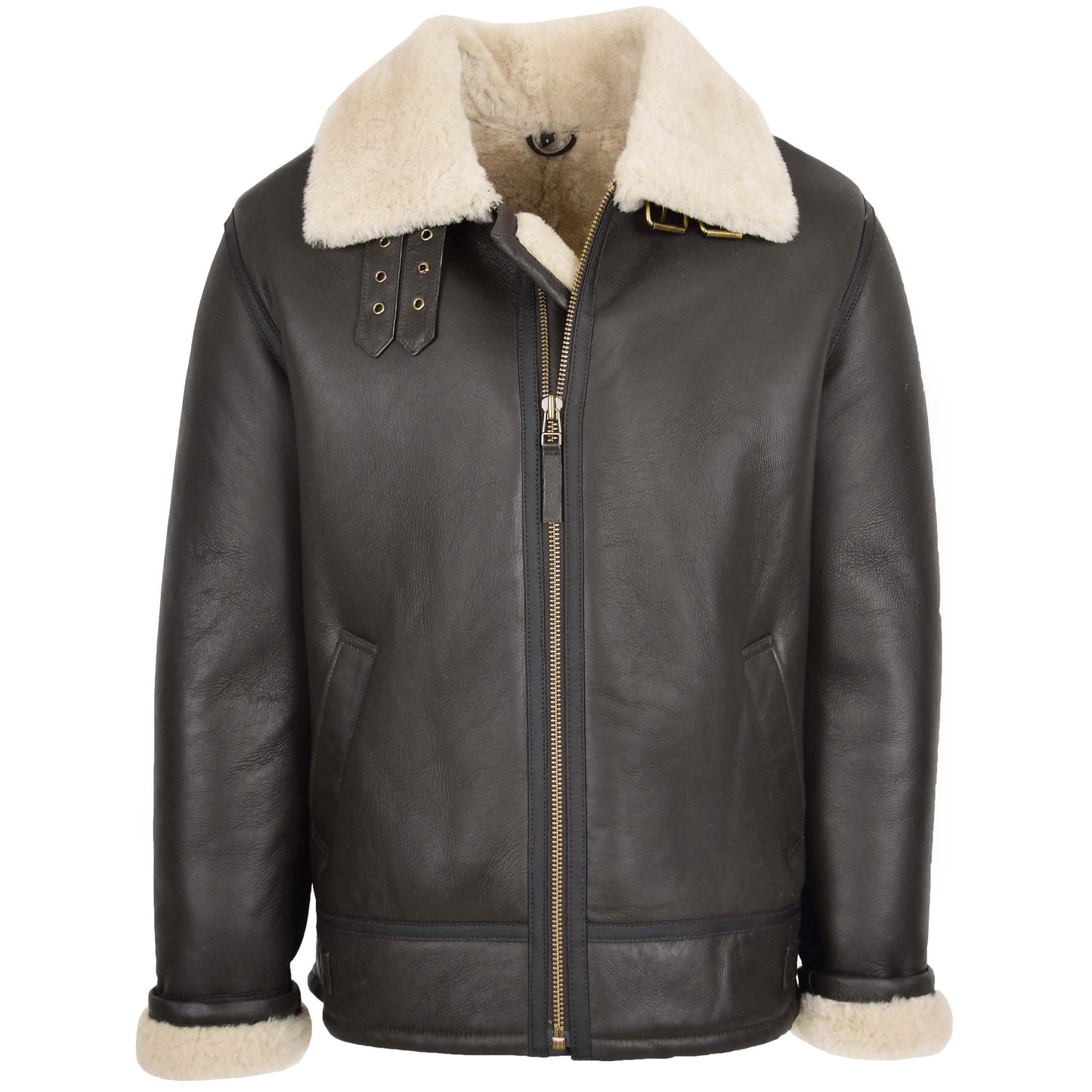 Mens Top Gun Style Sheepskin Jacket Oscar Brown White 2