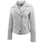Womens Leather Biker Jacket with Quilt Detail Ziva Vintage White 3