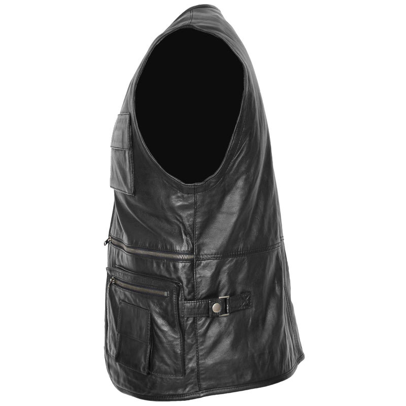 Mens Real Leather Multi-Purpose Waistcoat Gary Black 3