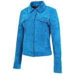 Womens Soft Suede Trucker Style Jacket Alma Turquoise 4