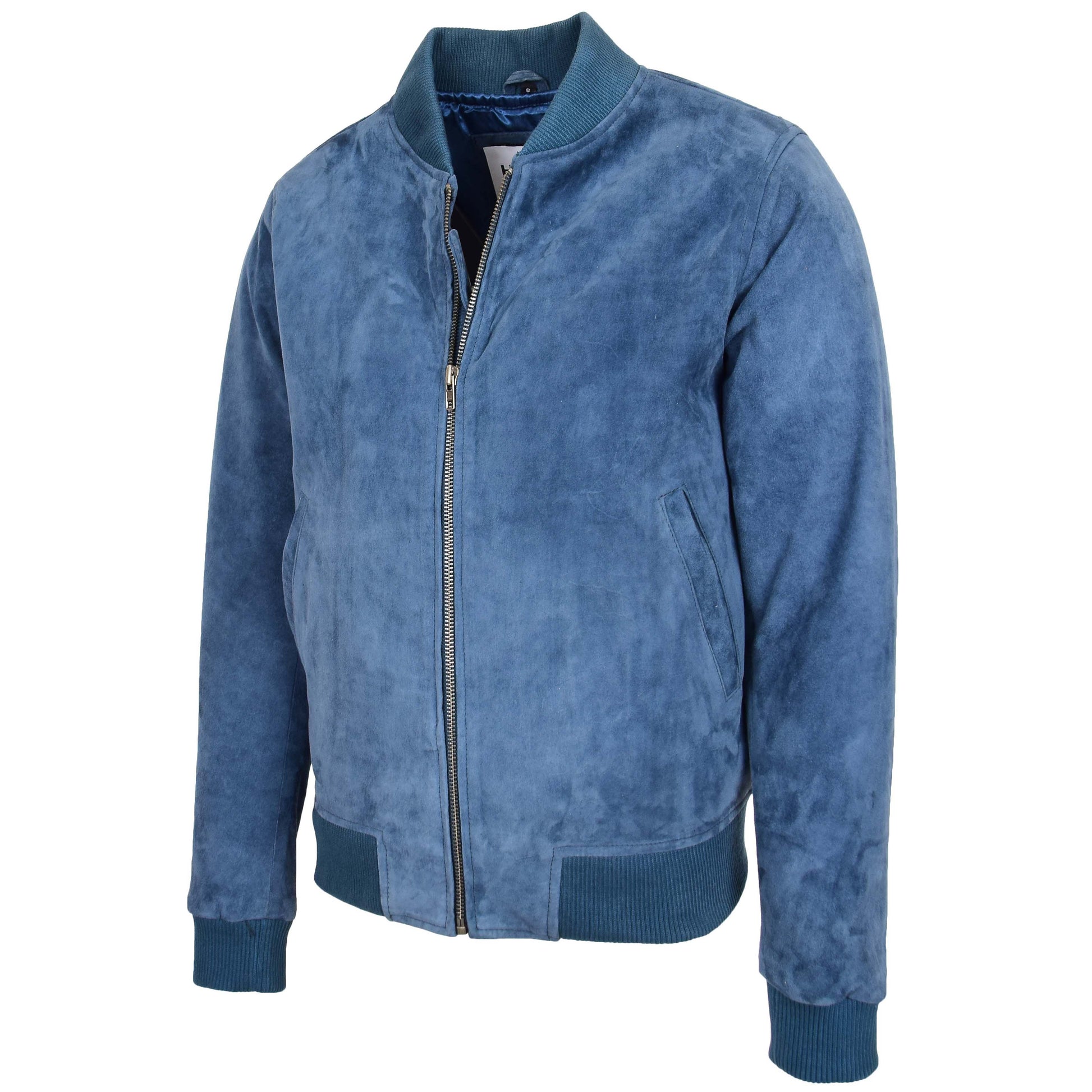 Mens Suede MA-1 Bomber Jacket Trevor Blue 3