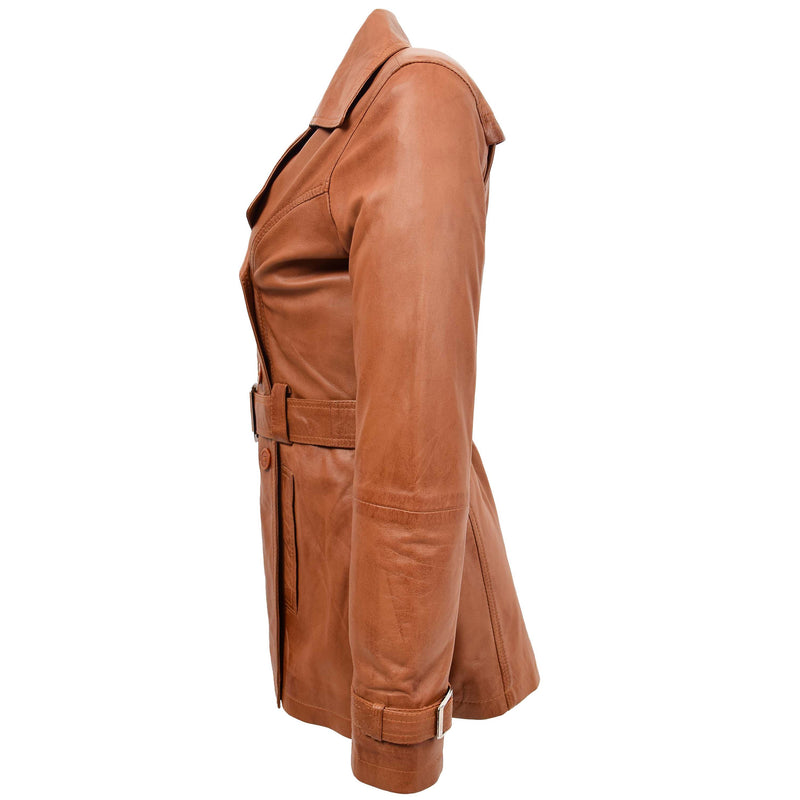 Womens Leather Double Breasted Trench Coat Sienna Tan 4