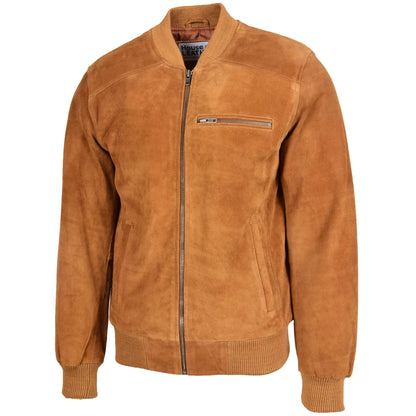 Mens Suede Bomber Varsity Jacket Reg Tan 3