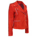 Womens Suede Biker Style Zip Jacket Skylar Red 3