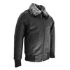 Boys Leather Bomber Jacket with Detachable Collar Liam Black 3