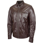 Men's Standing Collar Leather Jacket Tony Brown 3