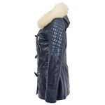 Womens Original Duffle Style Leather Coat Ariel Blue 5