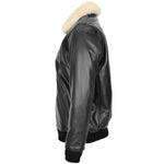 Mens Bomber Leather Jacket with Sheepskin Collar Viggo Black 4