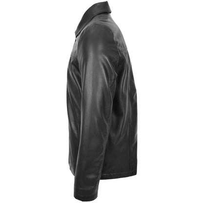 Mens Leather Zip Box Harrington Jacket James Black 3