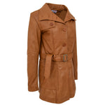 Womens Leather Trench Coat with Belt Shania Tan 4