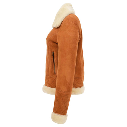 Womens Merino Sheepskin Aviator Jacket Isabelle Tan 5