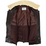 Mens Leather Jacket with Detachable Collar Pilot-N Brown 5