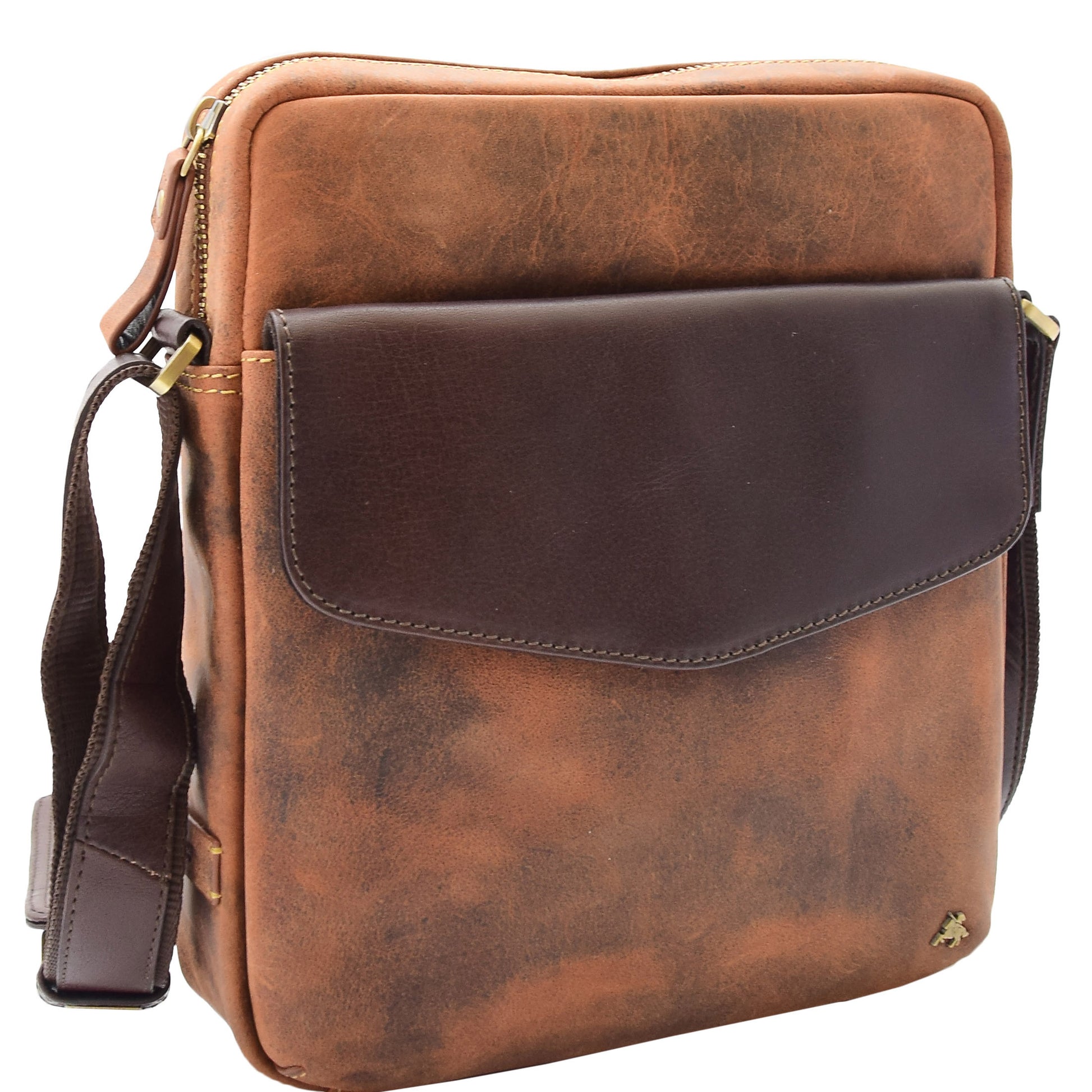 Mens Hunter Crossbody Bag Organiser Genuine Leather Multi Pockets São Paulo Tan 7