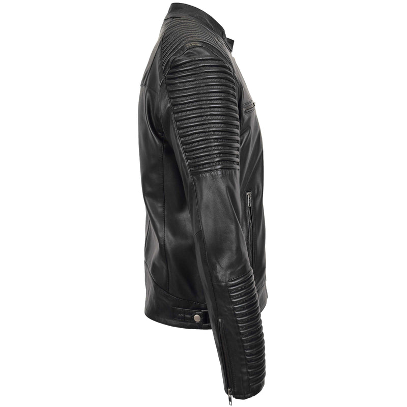 Mens Casual Soft Leather Biker Jacket Nelson Black 5