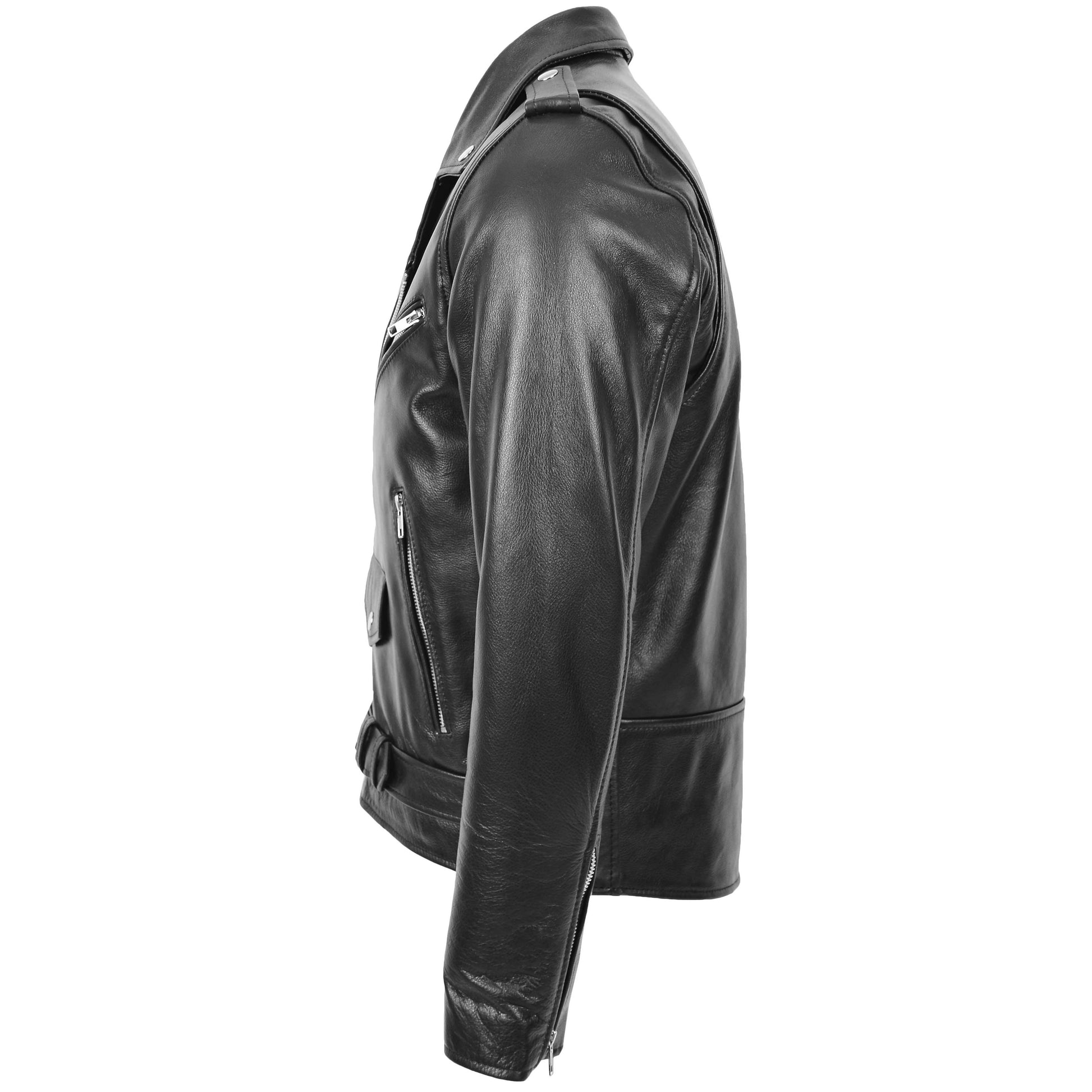 Mens Heavy Duty Leather Biker Brando Jacket Kyle Black 4