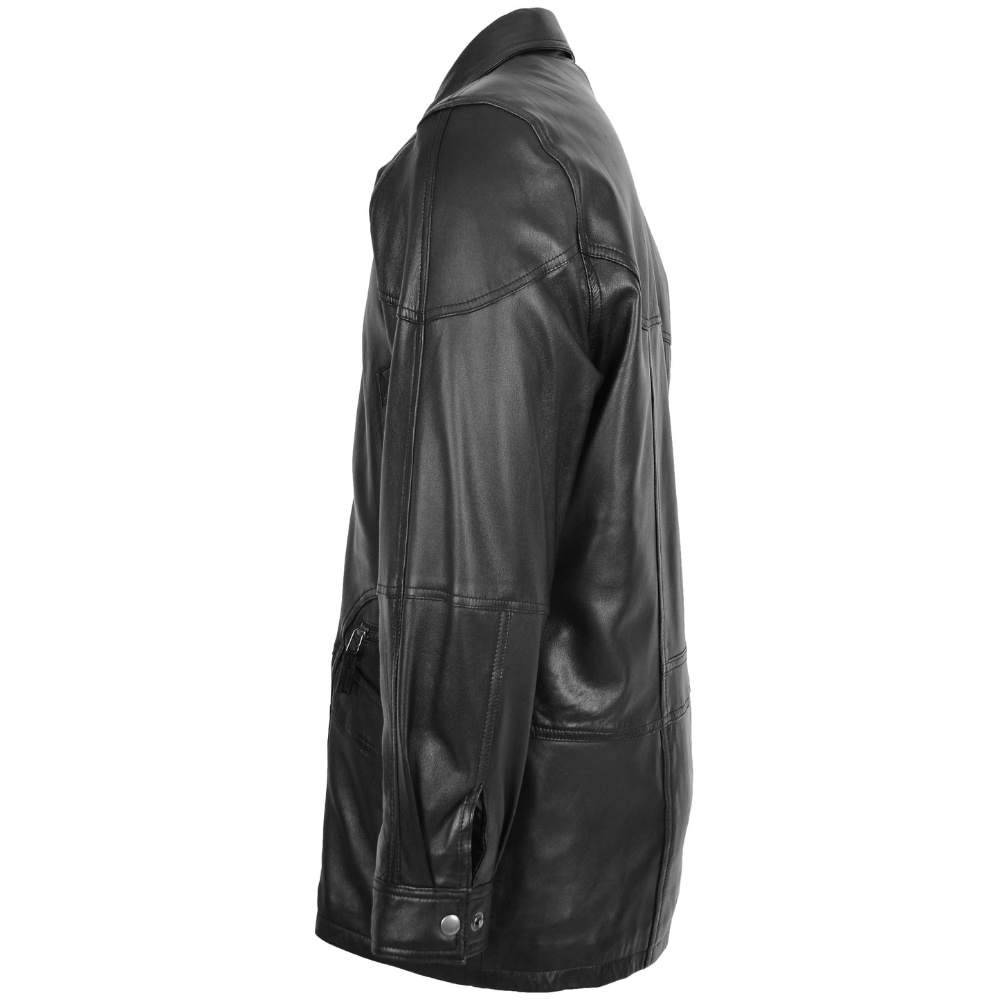 Mens Classic Leather Winter Car Coat M2 Black 4