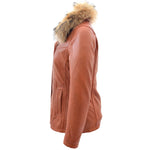 Womens Leather Jacket with Detachable Collar Dalia Cognac 4