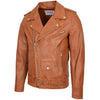 Mens Leather Biker Jacket Brando Style Johnny Tan 3