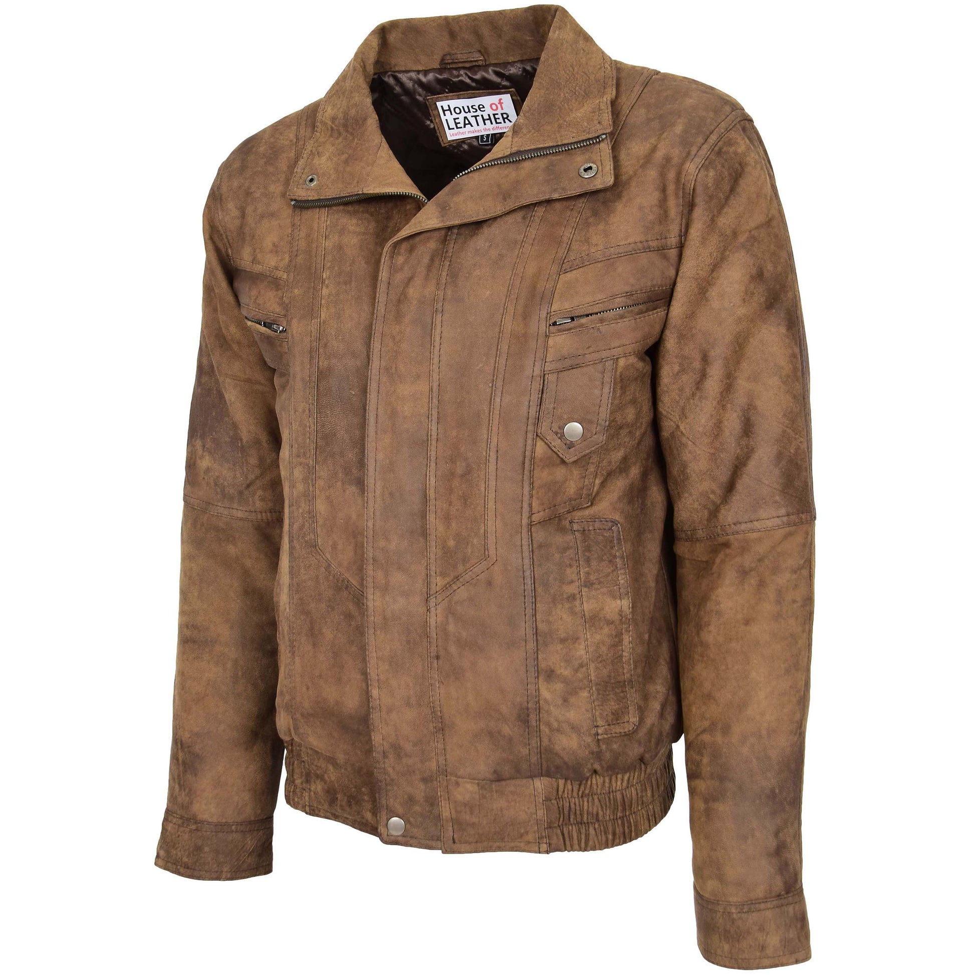 Mens Leather Bomber Blouson Jacket Robert Brown 4