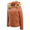 Womens Leather Puffer Coat Detachable Hooded Lucy Tan 3