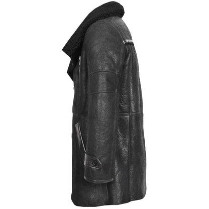 Mens Double Breasted Sheepskin 3/4 Length Coat Bryan Black 4