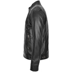 Mens Soft Leather Casual Plain Zip Jacket Matt Black 4