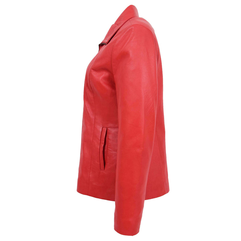 Womens Classic Zip Fastening Leather Jacket Julia Red 5