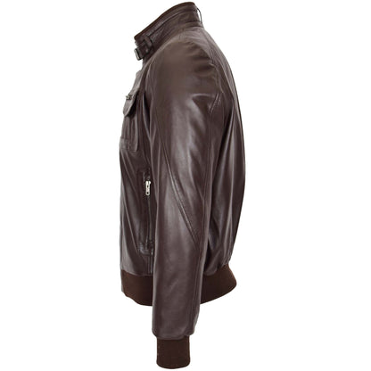 Mens Leather Bomber Flight Jacket Tom Brown 4