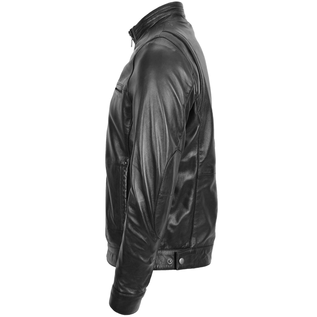 Men's Standing Collar Leather Jacket Tony Black 4