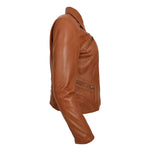 Womens Classic Leather Biker Zip Box Jacket Nova Tan