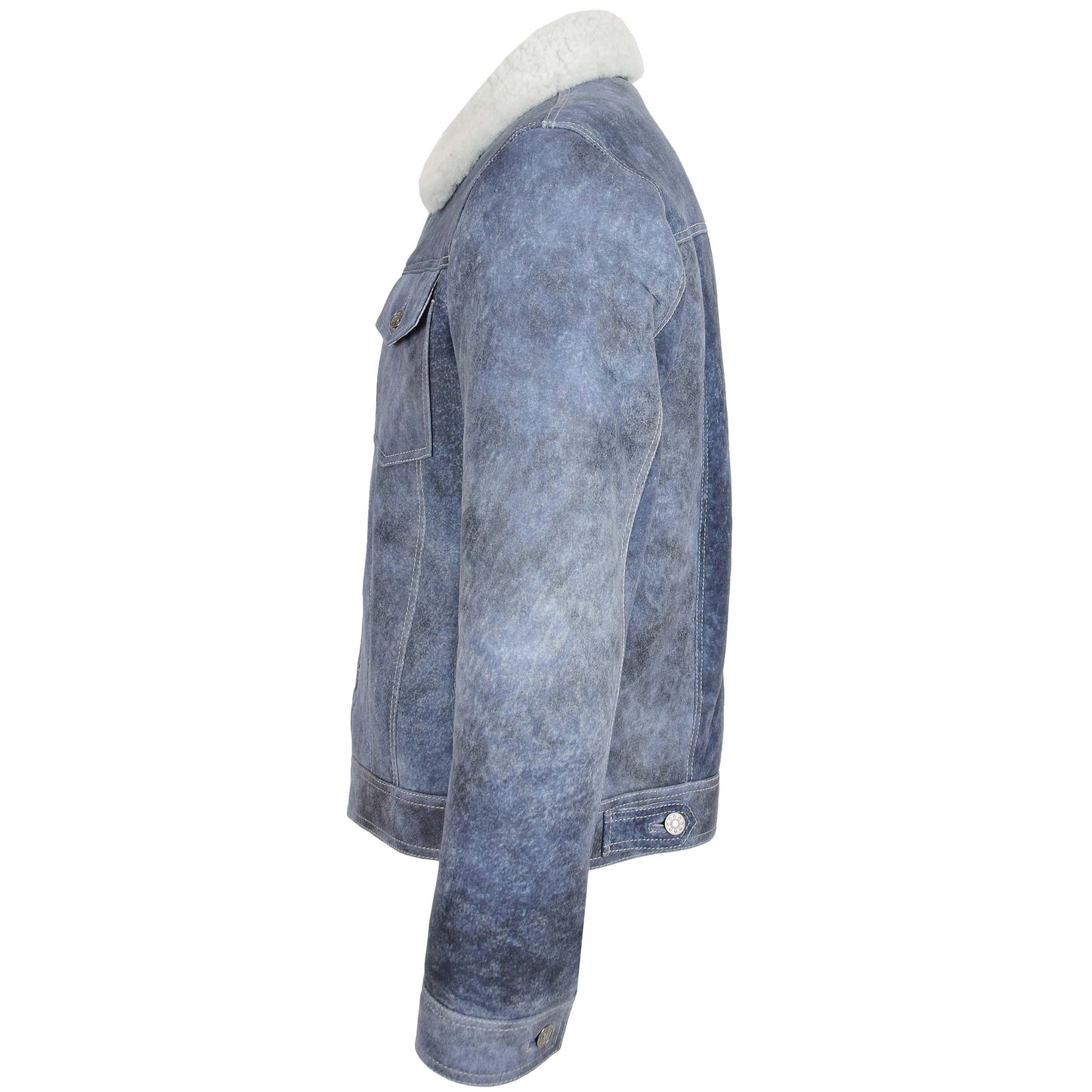 Mens Real Sheepskin Trucker Jacket Noah Denim Blue 4