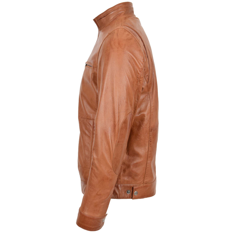 Men's Standing Collar Leather Jacket Tony Tan 4