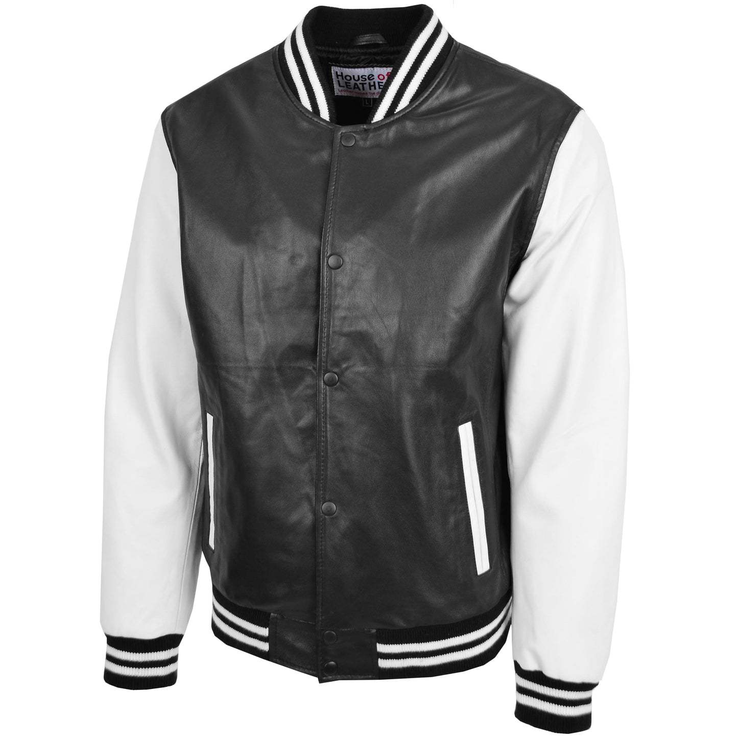 Mens Leather College Boy Varsity Jacket Garry Black White 3