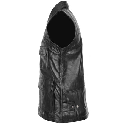 Mens Leather Multi Purpose Gilet Roger Black 4