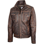 Mens Leather Urban Biker Style Jacket Hugo Brown Vintage 3