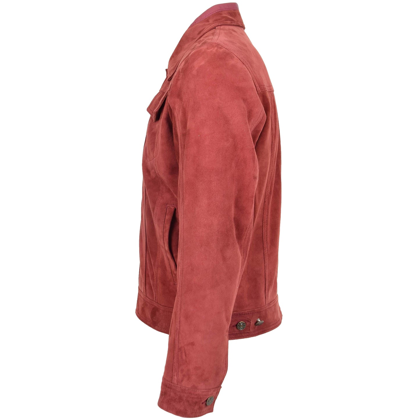 Mens Real Suede Trucker Harrington Jacket Daryl Burgundy 4