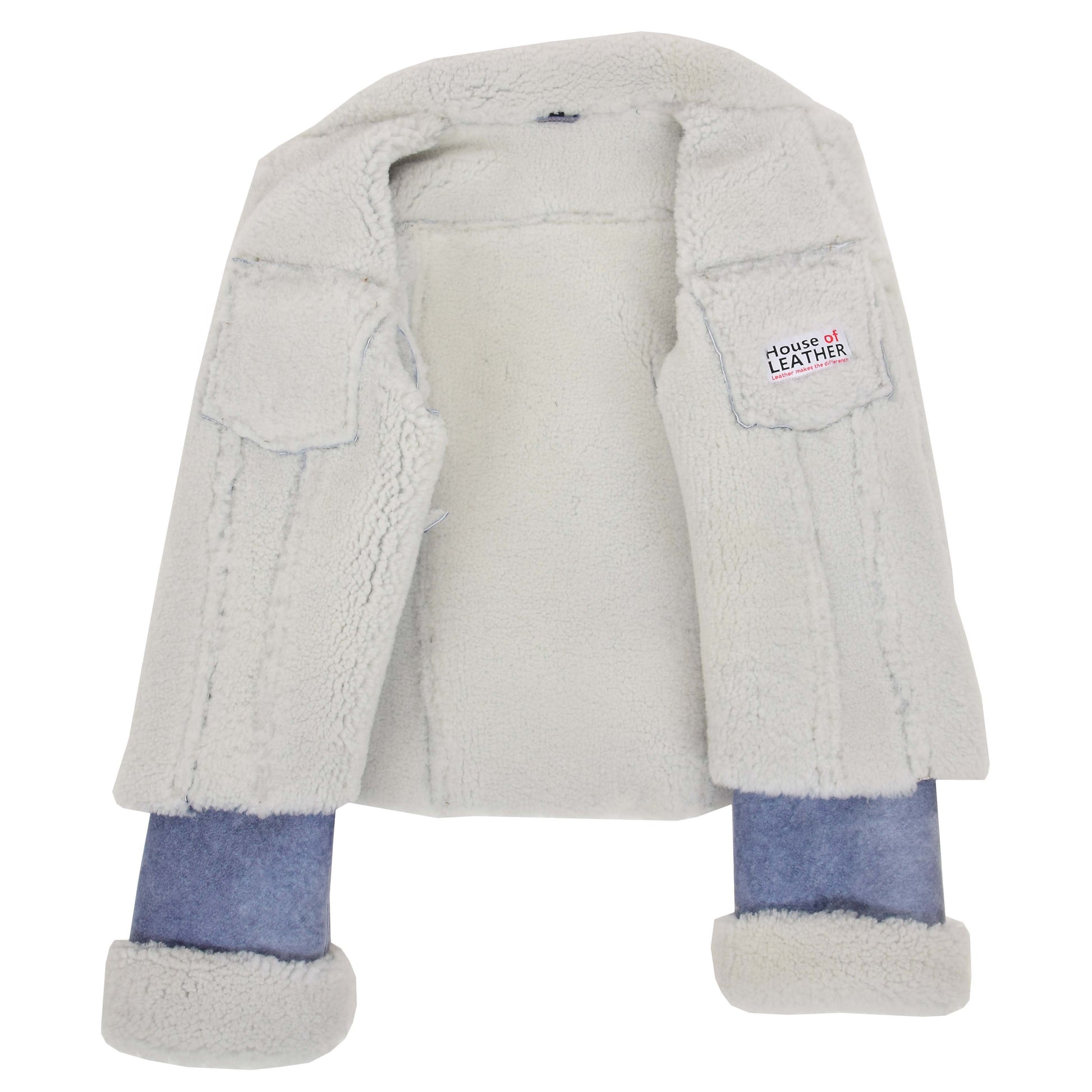 Womens Real Sheepskin Trucker Jacket Kylie Denim Blue 5