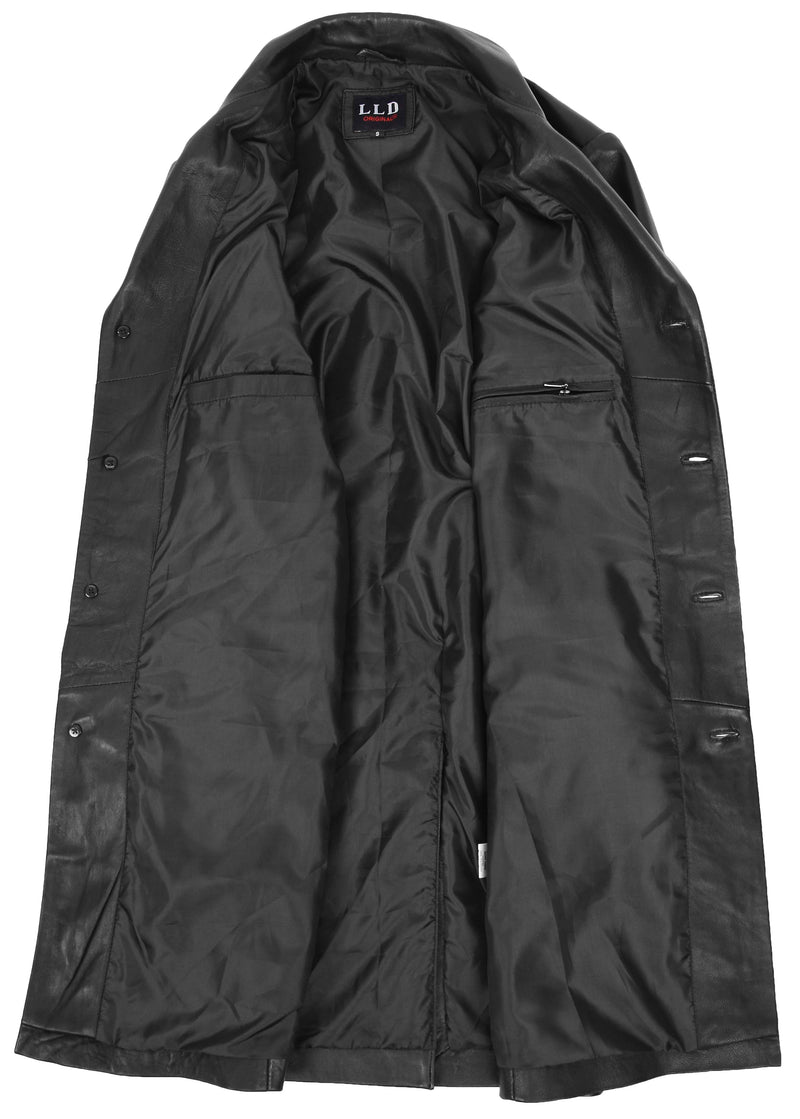 Mens Leather 3/4 Length Crombie Coat Jimmy Black 4