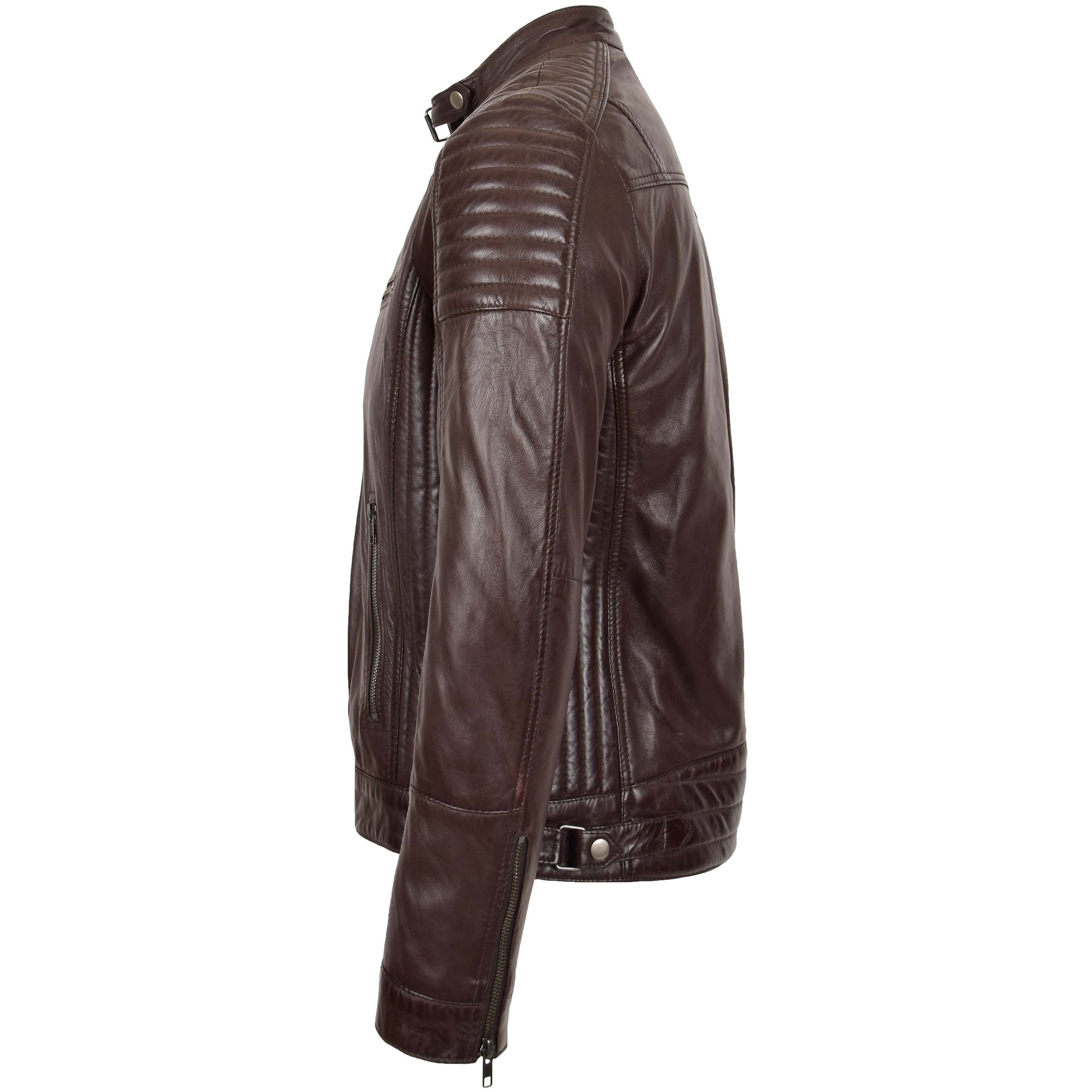 Mens Leather Cafe Racer Biker Jacket Ron Brown 4