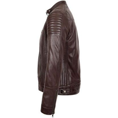 Mens Leather Cafe Racer Biker Jacket Ron Brown 4