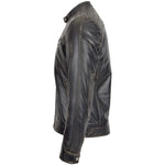 Mens Biker Leather Jacket Standing Collar Bowie Rub Off 4