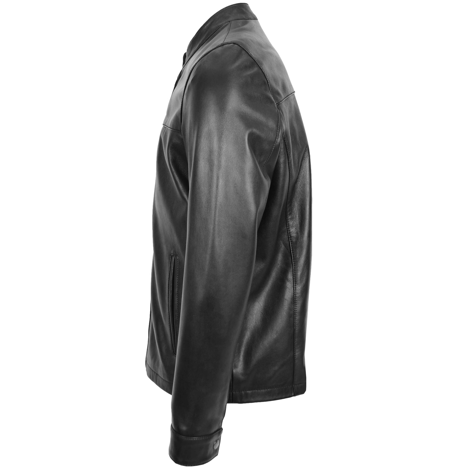 Mens Leather Standing Collar Jacket Paul Black 4