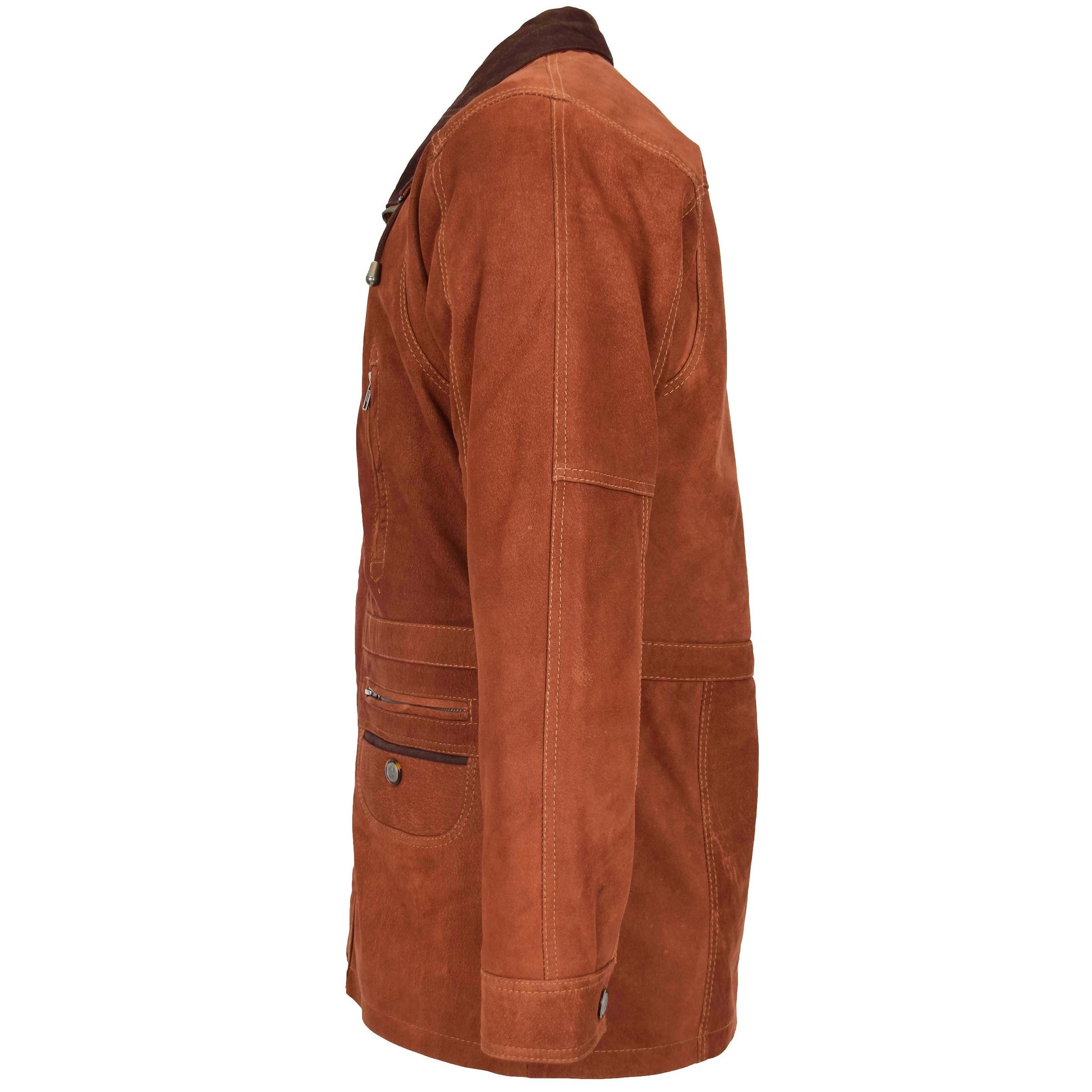 Mens Leather Winter Car Coat Hip Length Jason Tan Nubuck 4