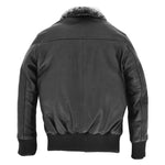 Boys Leather Bomber Jacket with Detachable Collar Liam Black 1
