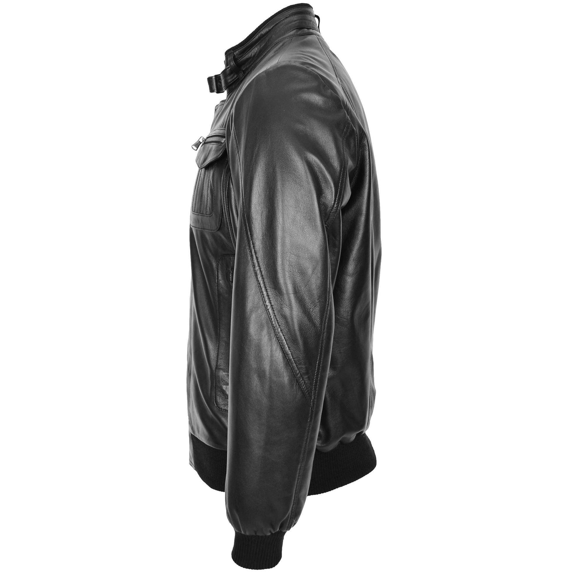 Mens Leather Bomber Flight Jacket Tom Black 4