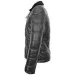 Mens Leather Biker Style Puffer Jacket Ronnie Black 4