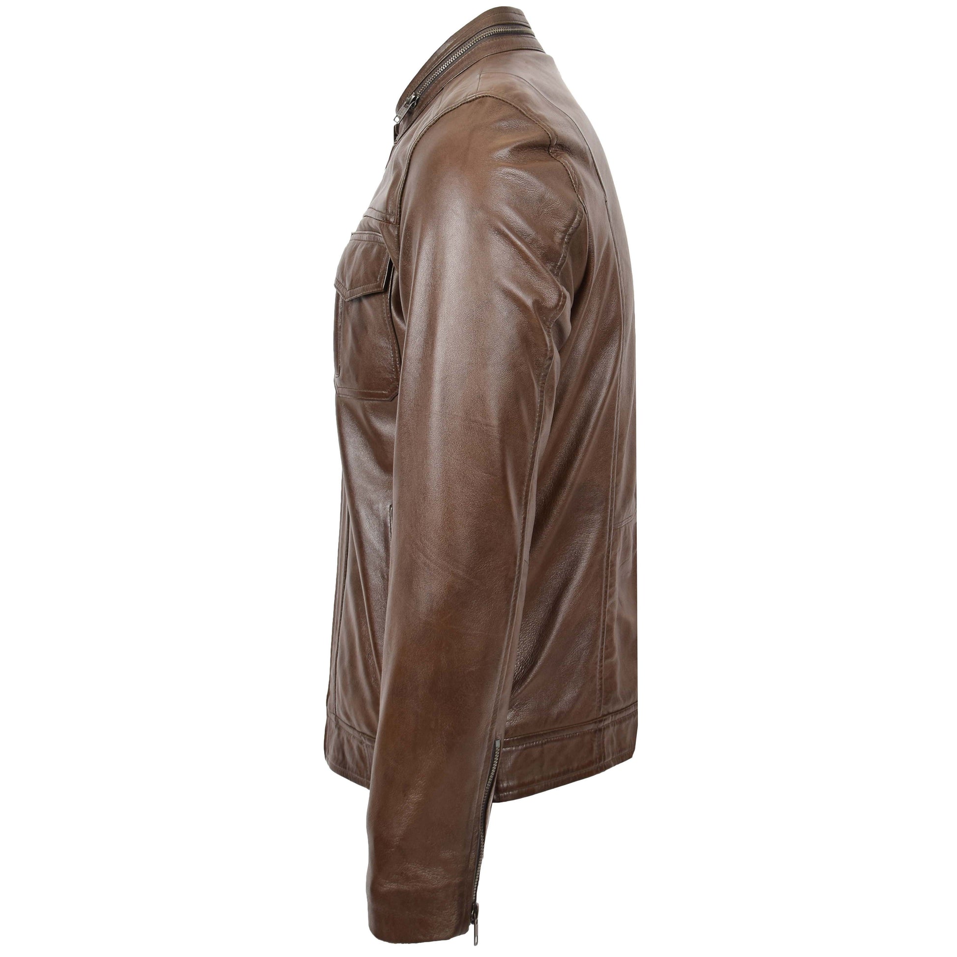 Mens Casual Biker Leather Jacket Jaime Timber 4